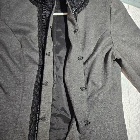 Coldwater Creek Sz 12P Gray Ponte Knit Ruffle Lace Mandarin Collar Jacket Women - Picture 10 of 10